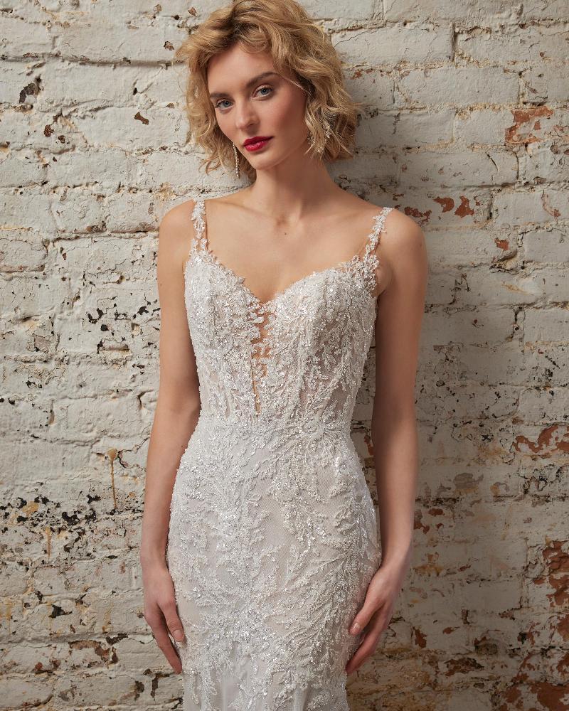 123242 sparkly mermaid wedding dress with lace and tank straps3
